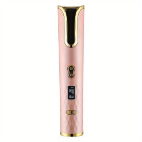 Fully Automatic Hair Curler Multifunctional Rechargeable Hair Curler Travel Home Portable Carry-on Wireless Curling Stick (Color: Pink)